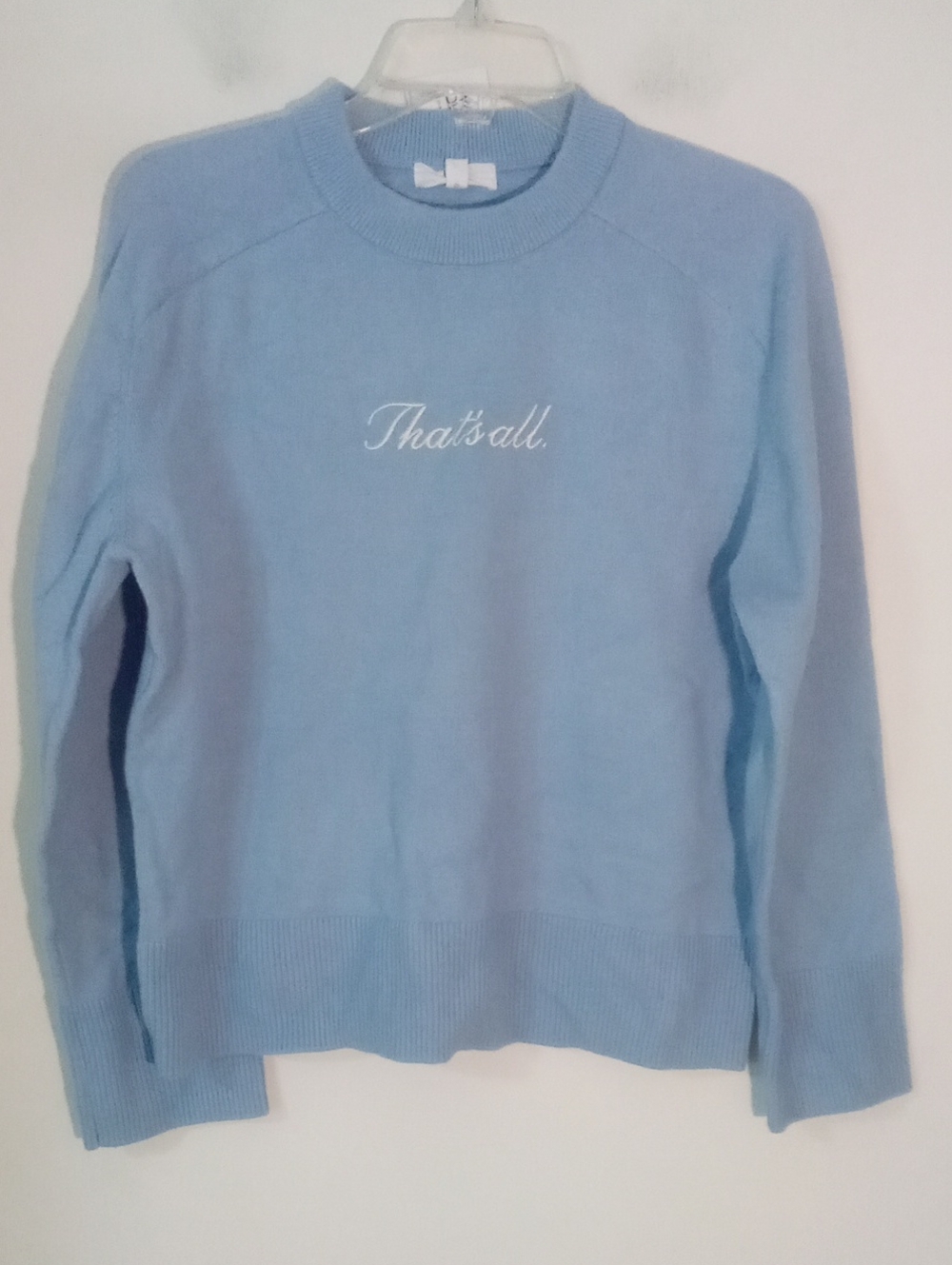 * The Devil Wears Prada Blue  Sweater "That's all." Embroidery Small NWT $35